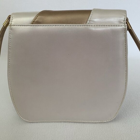 Retro Shoulder Bag Purse Clutch Small Colorblock White Gold Wave Patent Leather - Picture 4 of 16